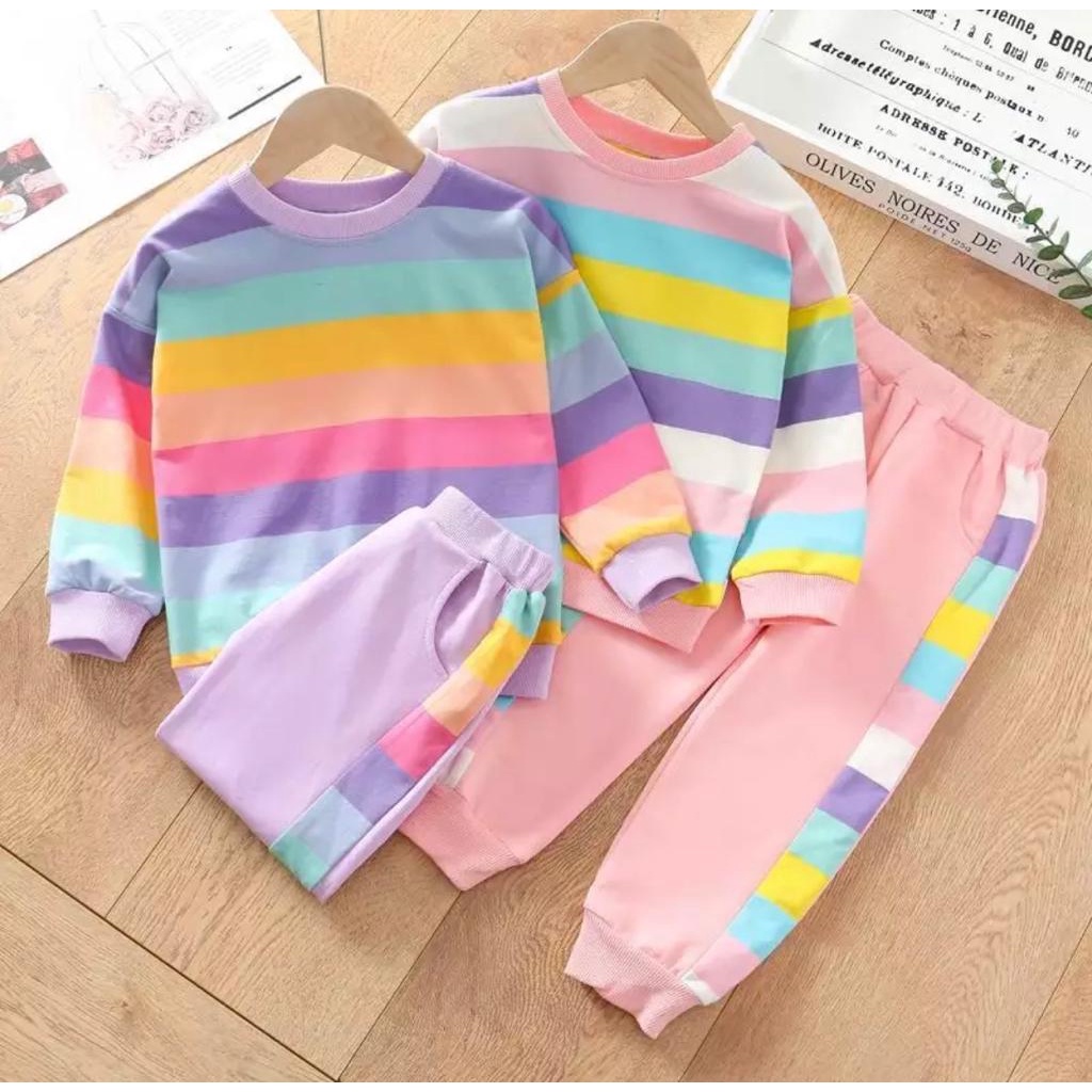 (murah meriah promo lebaran) setelan sweater cardigan bayi anak motif pelangi rainbow size 1-5 tahun bahan babyterry best quality terlaris termurah/ setelan sweater cardigan bayi anak perempuan/ setelan sweater cardigan bayi anak cewek