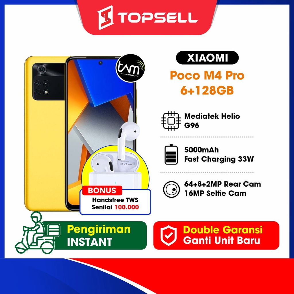 POCO M4 Pro 6/128GB 8/256GB Helio G96 64MP Triple Kamera Layar Super AMOLED FHD+ 6,43