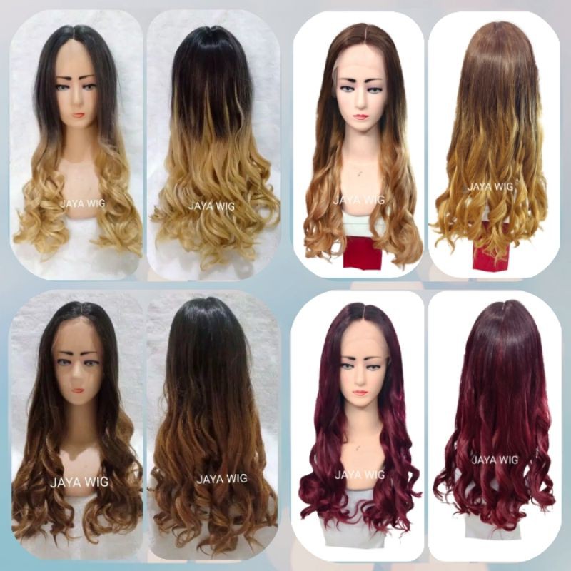 Lace Wig Wave Panjang Rambut Palsu Wanita Model Gelombang Tanpa Poni