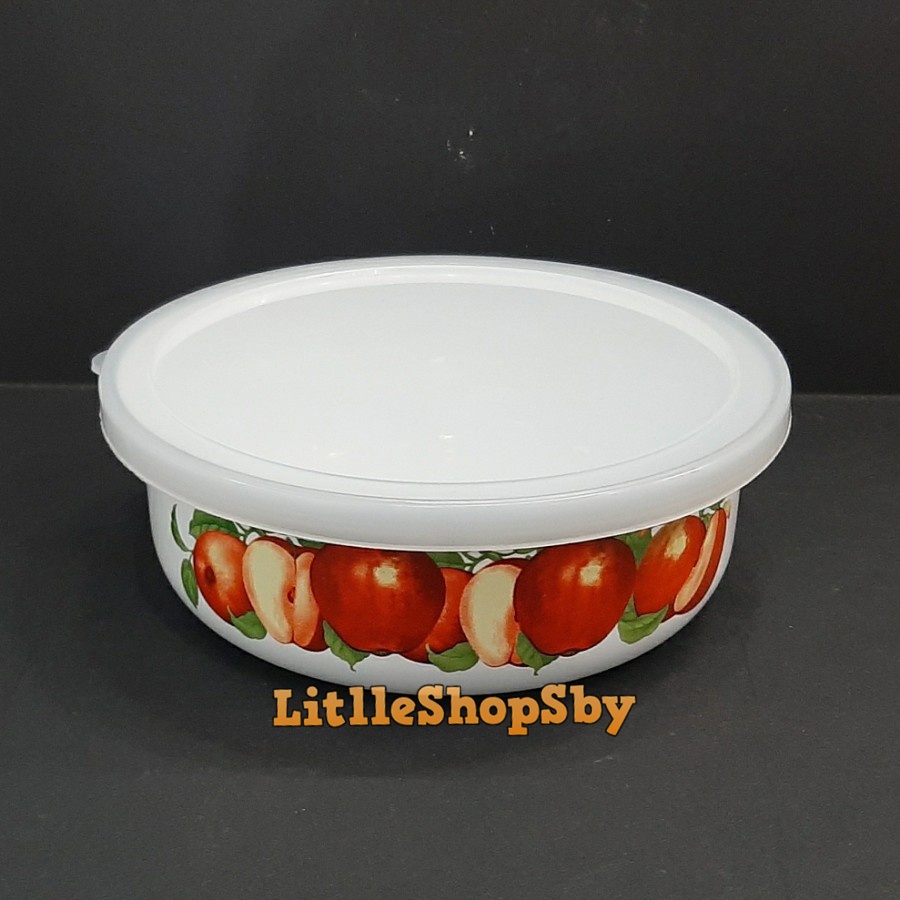 Rantang Bowl Enamel Mangkok 18cm Apel Tutup Plastik