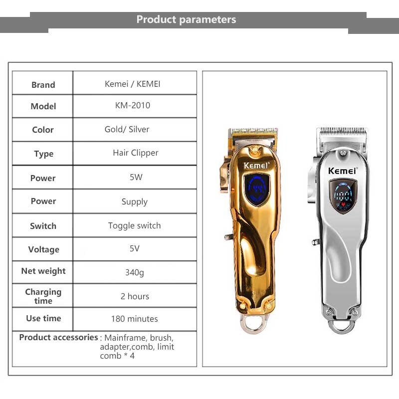 KEMEI 2010 GOLD CLIPPER METAL CORDLESS / MESIN CUKUR RAMBUT WIRELESS