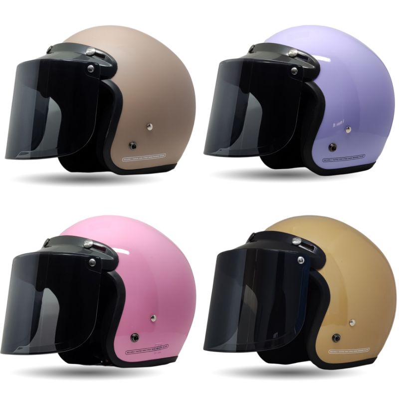 Helm Bogo Wanita Cewek Solid Retro Dewasa Full Leher SNI