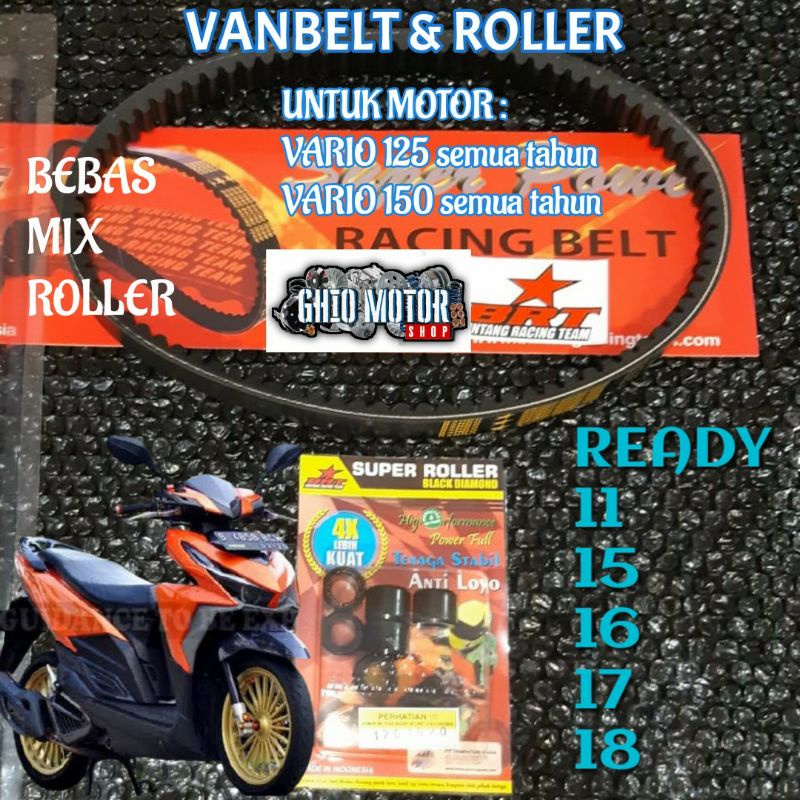 Vanbelt brt honda vario 125 Venbelt vario 150 fanbel panbel V-belt sabuk cvt venbelt fenbel daytona tdr cld kawahara sss ahrs Vabelt brt vario 125 old &amp; New vanbelt brt vario 150 old &amp; new keyles Roller racing brt original vario V belt brt Ghio motor shop