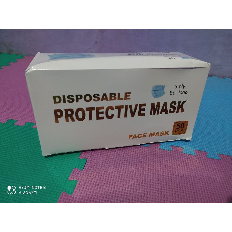 Masker cantol 3 lapis 3 ply earloop tali telinga 50 pcs disposable