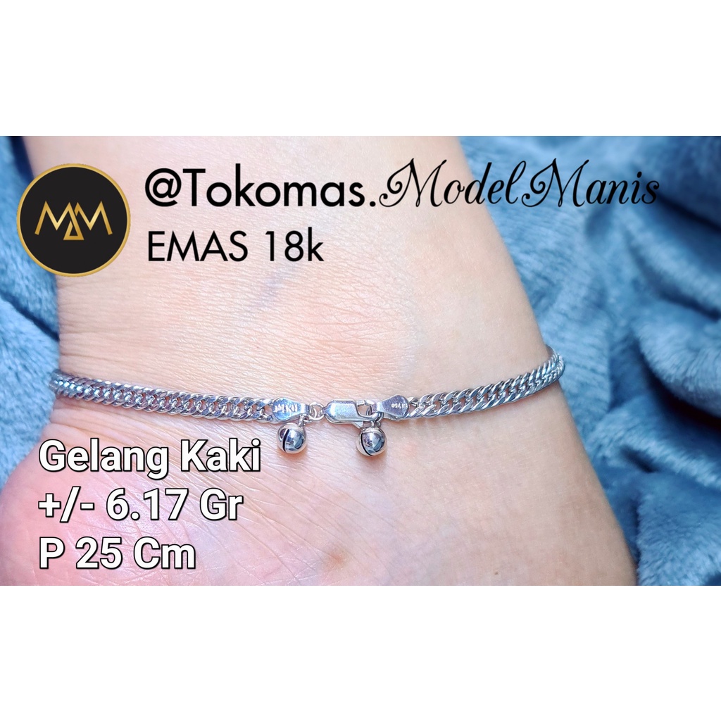 Gelang kaki sisik naga emas putih 750 kadar 18k