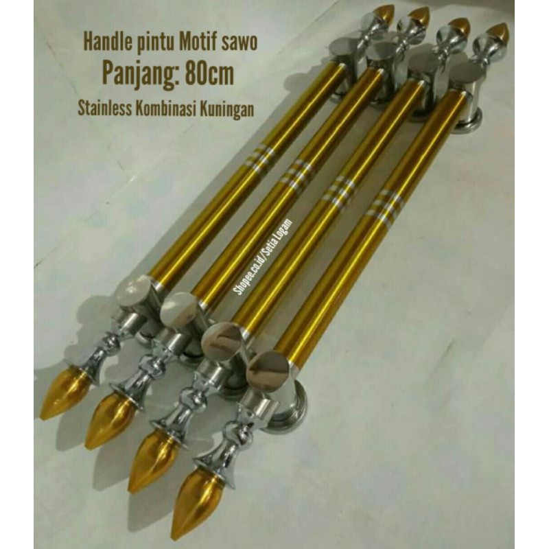 Handle pintu rumah 80cm motif sawo, Bahan Stainless & Kuningan