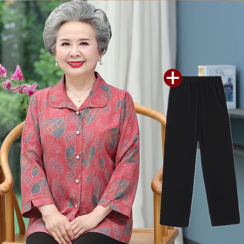 Pakaian Nenek Pakaian Wanita Paruh Baya Kemeja Lengan