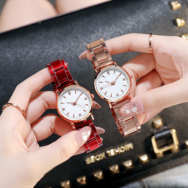 Jam Tangan Casual Quartz Analog Dengan Strap Stainless Steel Varian Warna Untuk Wanita Korean Import