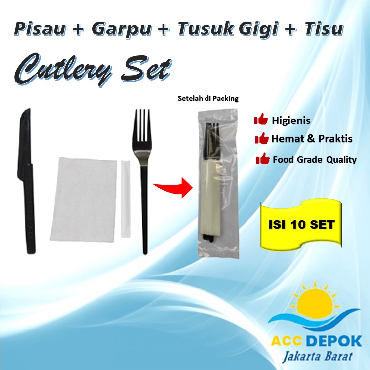 10 SET Pisau plastik / Pisau garpu set plastik bening ECER PREMIUM