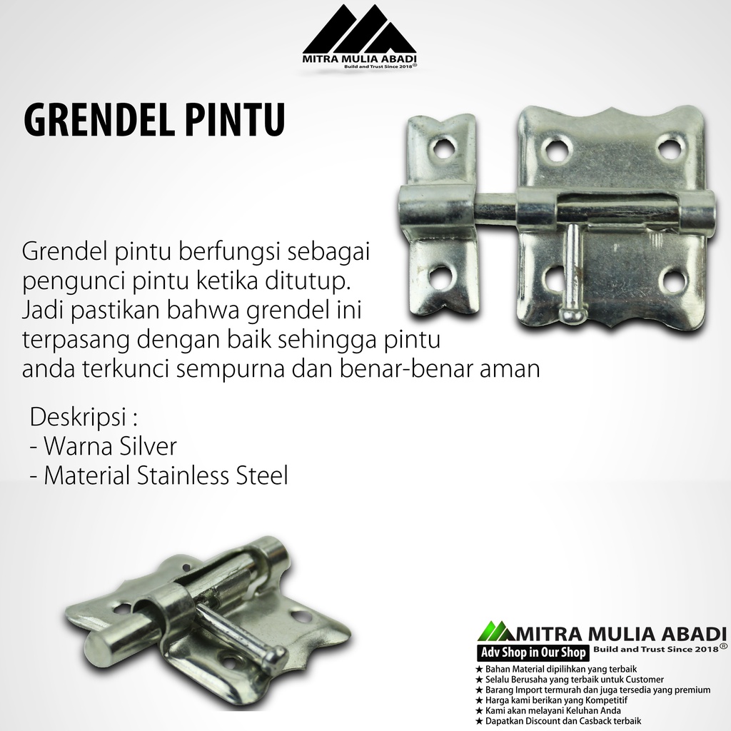 Grendel Slot Pintu Jedela Kupu Mini ALUMUNIUM 1 1/4 INCH Slot Jendela