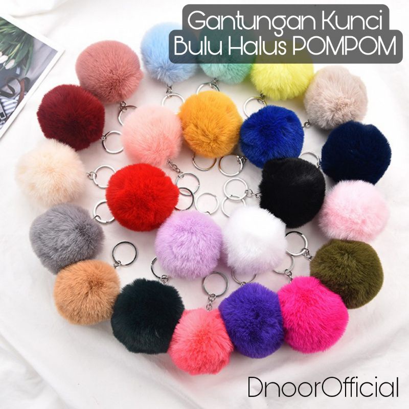 Gantungan Kunci Bulu Halus Love dan Bulat POMPOM Tas Ransel Selempang Tote