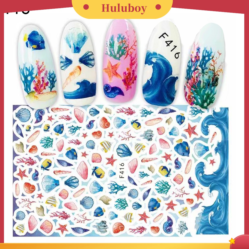 Huluboy Huluboy♡ Stiker Kuku Transfer Air Motif Kerang / Bintang Laut Tidak Beracun Untuk Dekorasi Nail Art