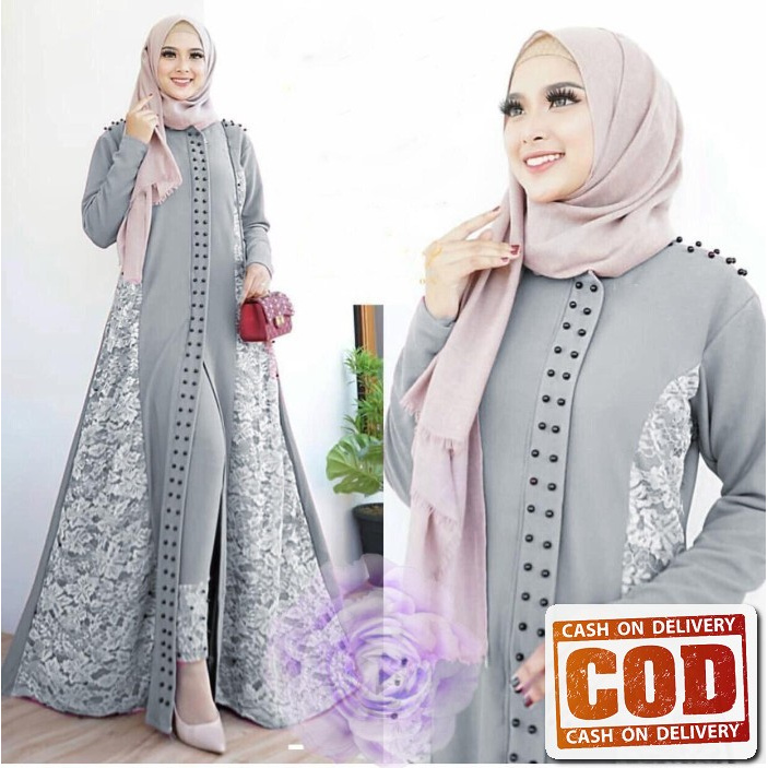 Gamis Brukat Premium Gamis Pesta Dress Muslim Wanita Baju Gamis B MM604 Stelan Joanna Abu [ 0121]