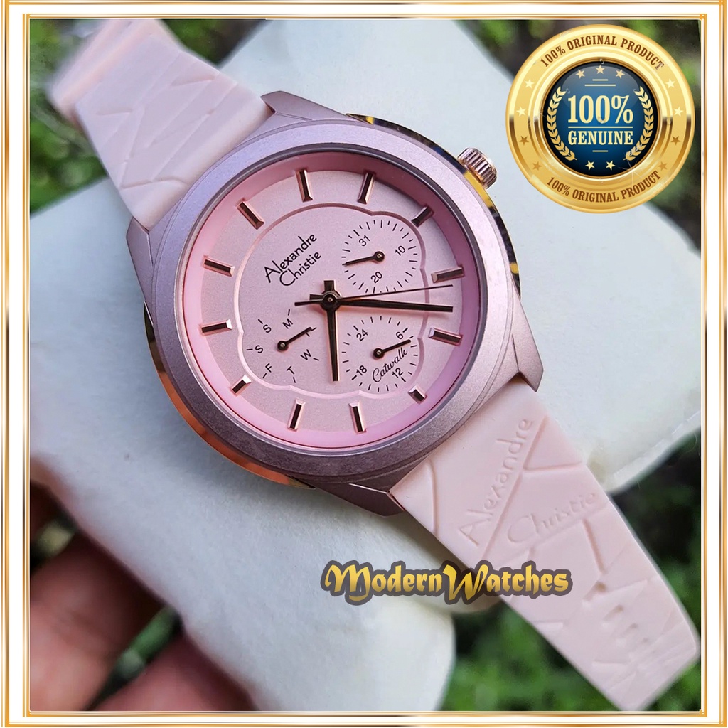Jam Tangan Alexandre Christie Wanita Terbaru AC 2999 Original Pink Rosegold Hitam Alexander Rubber S