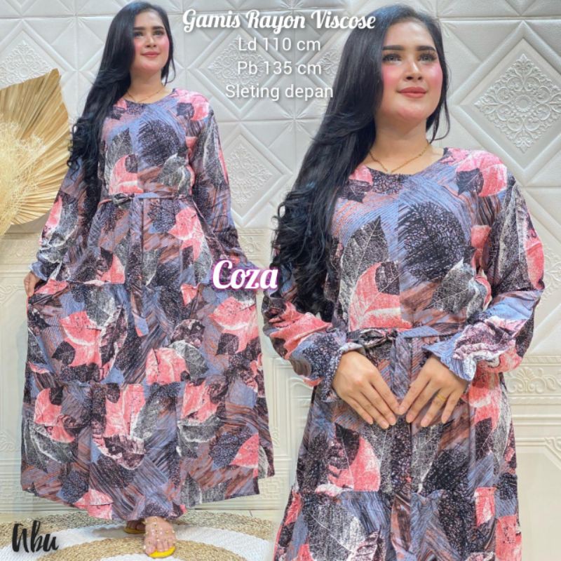 Gamis Rayon Viscose Motif Daun / Coza Batik