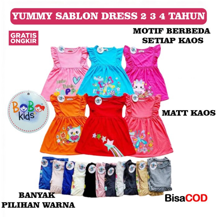 YUMMY SABLON DRESS ANAK BOBO KIDS / DRESS ANAK LUCU / DRESS ANAK CEWE / YUMMY SABLON