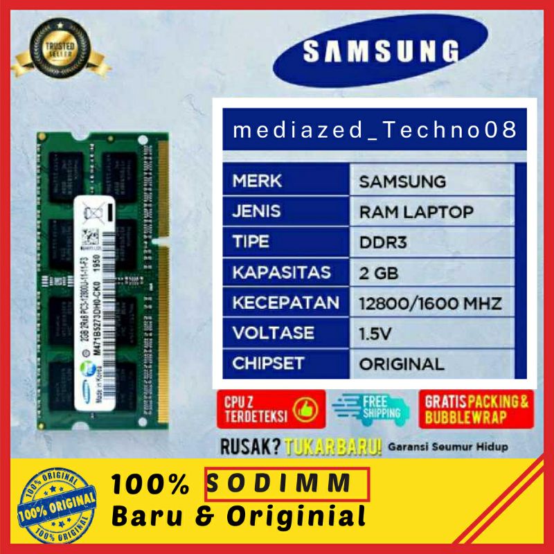RAM SAMSUNG SODIMM DDR3 2GB PC12800 Original DDR3 4 GB  [100% Garansi]