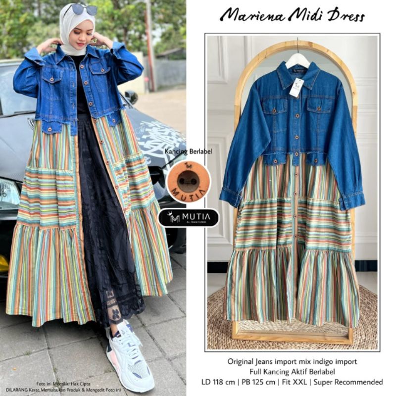 MARIENA MIDI DRESS BY MUTIA (DRESS MUSLIMAH) Midi jeans wanita rekomended