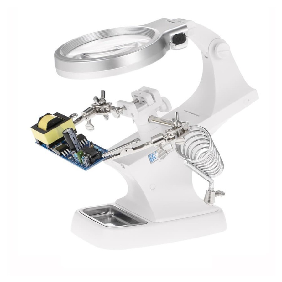 Helping Hand TH-7023 Alat Pegangan Solder Kaca Pembesar 3X/4.5X Zoom Lampu LED