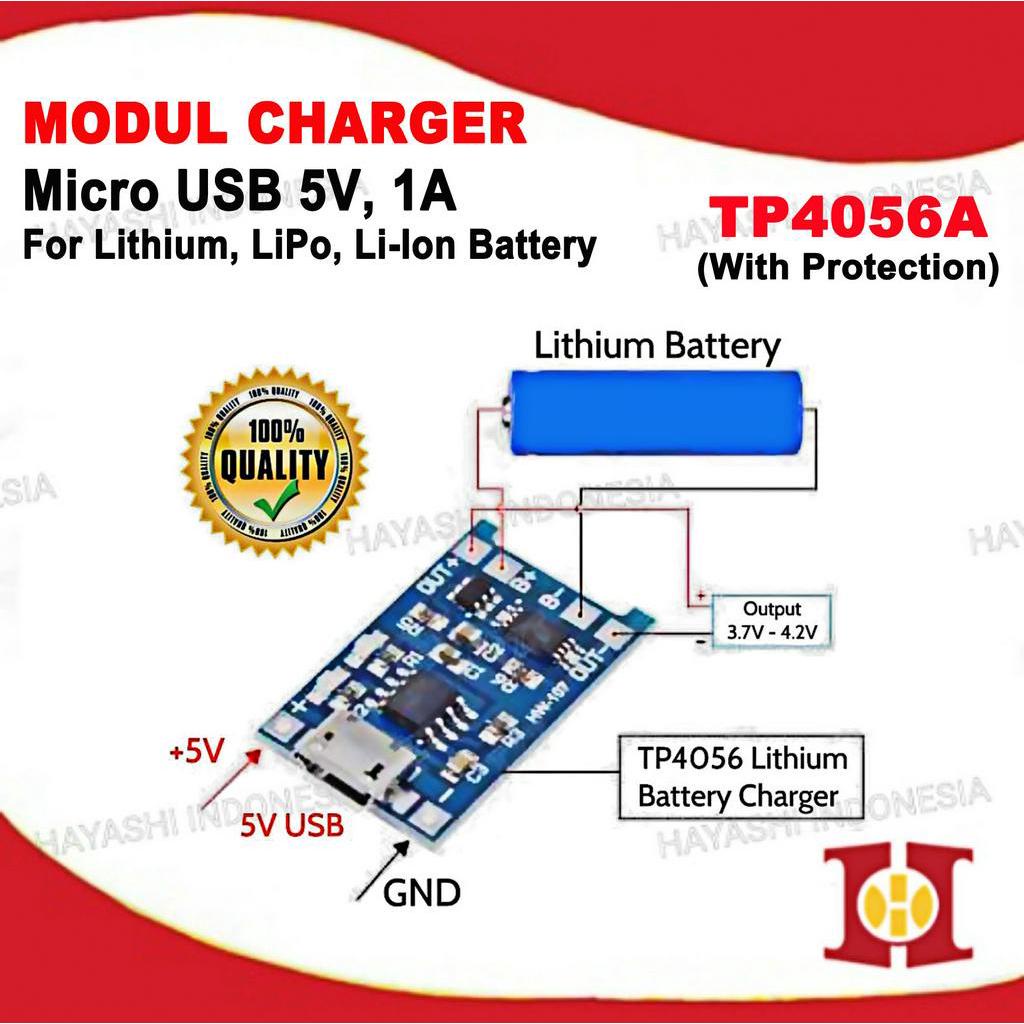 Modul TP4056A Micro USB Charger 18650 Baterai Lithium 5V 1A Protection - 5pcs