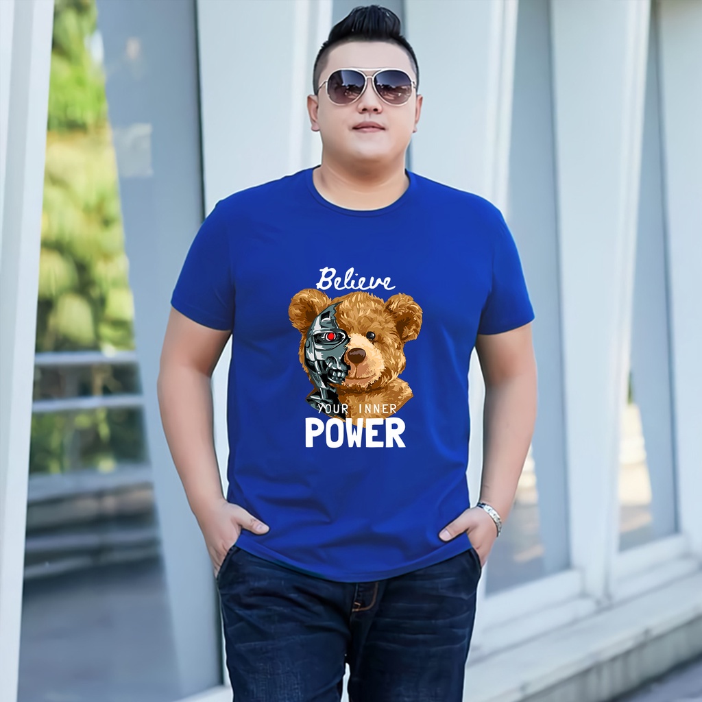 Baju Kaos Pria Jumbo Power Teddy Tshirt Bigsize XL XXL Distro DTF