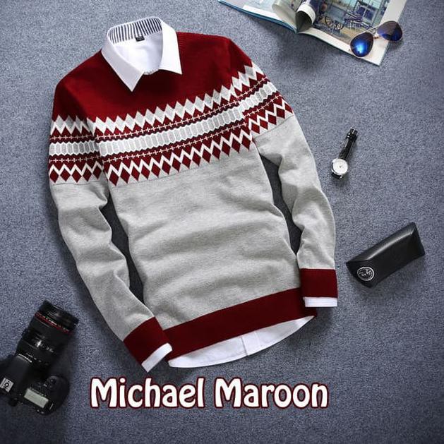 SWITER PRIA RAJUT TRIBALL MICHAEL MAROON