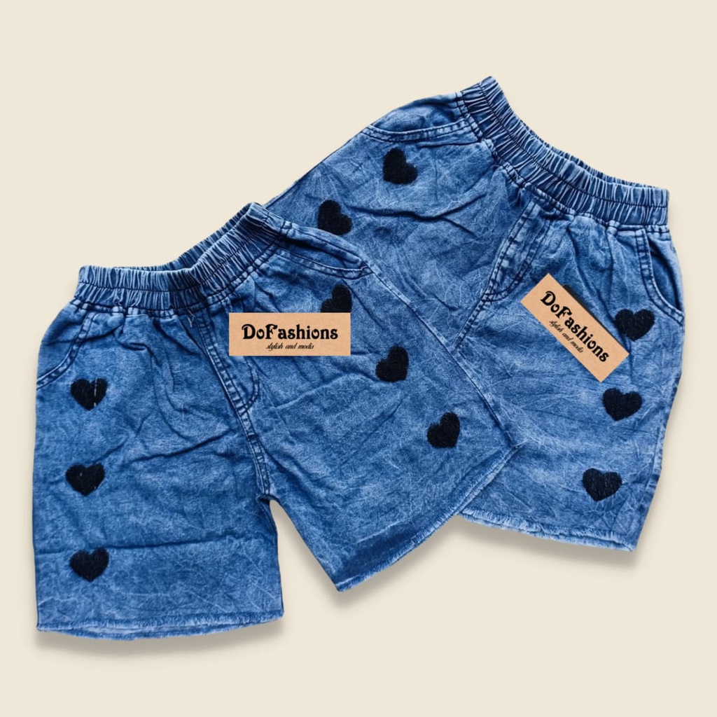 HOTPANTS Jeans Anak Snow Wash 7-13 Tahun- Celana Pendek Jeans Motif Love