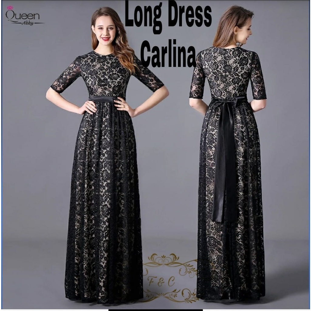 LONG DRESS CARLINA FASHION PAKAIAN WANITA BAHAN BRUKAT FEHM