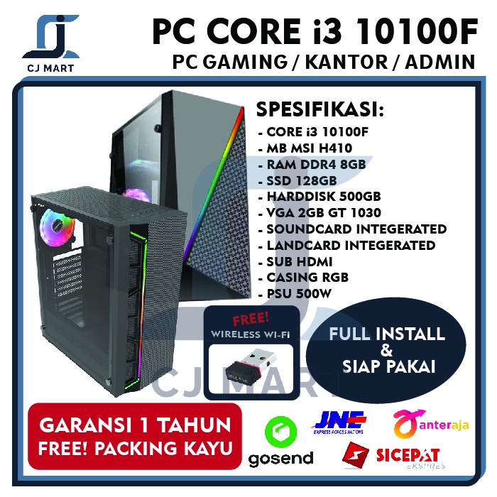 PC RAKITAN CORE I3 10100F /VGA GT1030/ SSD+HDD/ GAME EDIT KERJA LANCAR