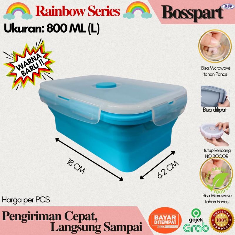 Tempat Makan Silikon Rainbow / Kotak Makan Silicone / Food Container Silicon Expandable / Wadah Makan Lipat / Toples Kotak Rainbow S M L XL