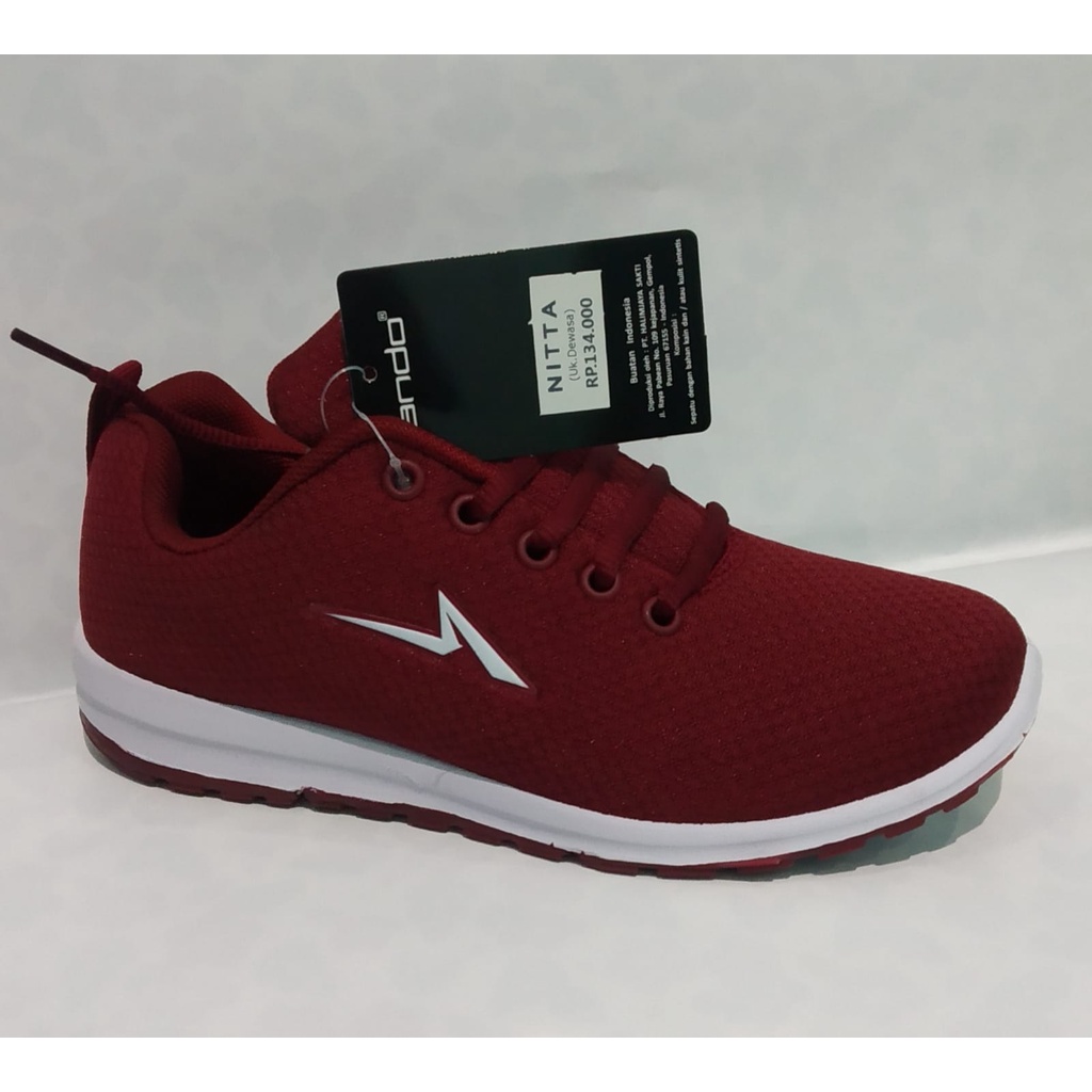Ando NITTA Sepatu Sneakers Wanita Dewasa Sepatu Casual Warna Merah Maroon Dan Hitam Putih
