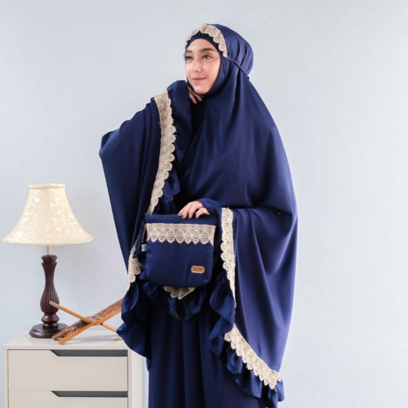 mukena silky premium syari nutup dagu renda tile | renda bordir