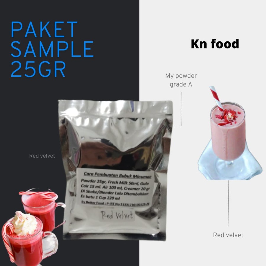 

PAKET SAMPEL 25 GR MY POWDER GRADE A RED VELVET ,BUBUK MINUMAN RED VELVET