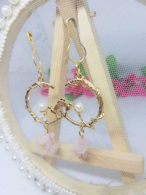 A159 Anting hijab juntai bulat birds pearl gold