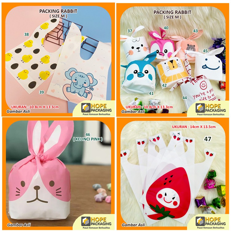 [5 PCS] Packing Rabbit Ear Uk. M Plastik Cookies souvenir ultah / plastik ikat snack bingkisan /  Kemasan karakter lucu Kemasan Kue Lucu Packaging Bunny Rabbit