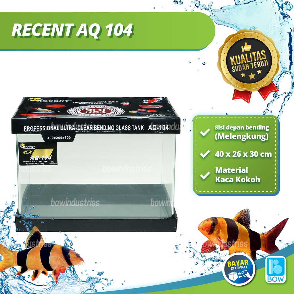 Aquarium Aquascape Akuarium Kaca Bending Glass Tank RECENT AQ 104 40 Cm 31 Liter