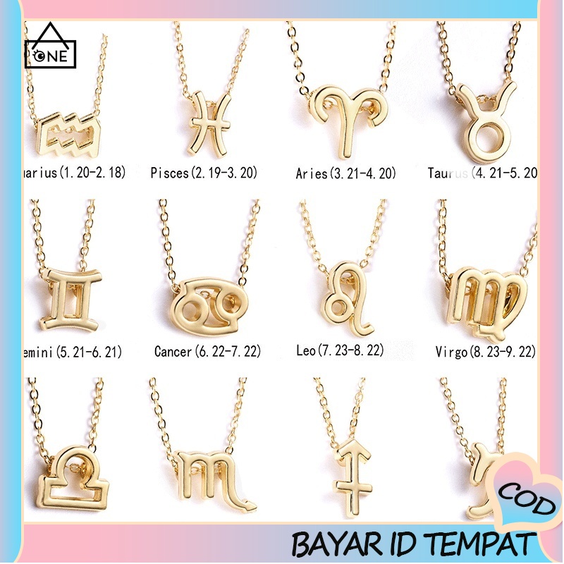 COD❤12 Tanda Zodiak Rasi Liontin Kalung Unisex Korea Fashion Pria wanita Pasangan Hadiah Ulang  A one