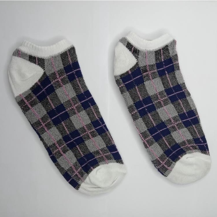 ⭐Gogoland⭐ Kaos Kaki Wanita Fashion Motif Strawberry Bunga Lebah Bee Kotak Biru Navy  Bunga Biru Green Leaf  Polos Pattern Garis Kaoskaki Pendek Korea Sock Import KK001-006-K3 BIRU KOTAK