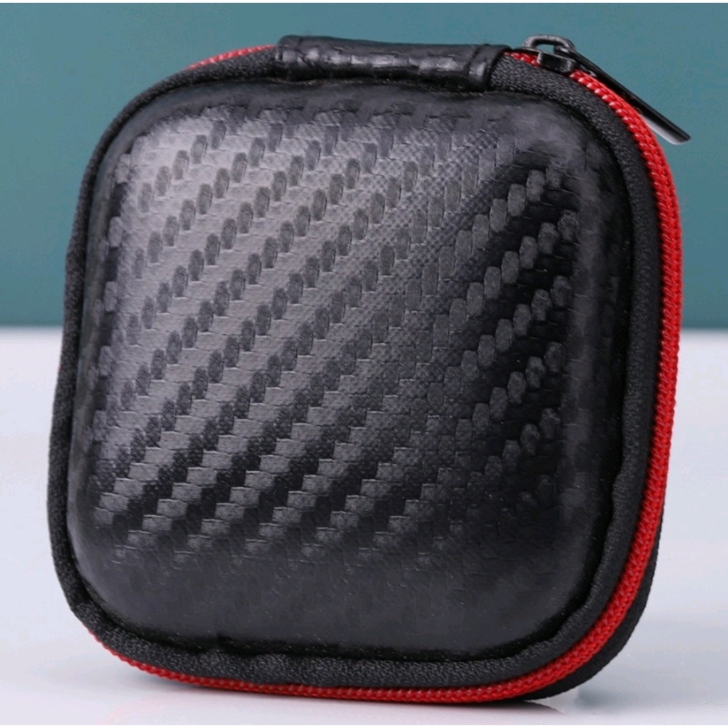 Pouch Dompet Carbon Tempat Earphone Kabel Koin Tws Charger Kunci Organizer