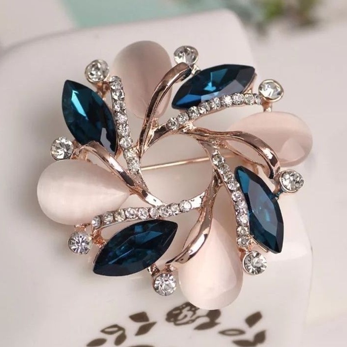 bros bunga bauhinia kristal permata biru - brooch hijab jilbab-3