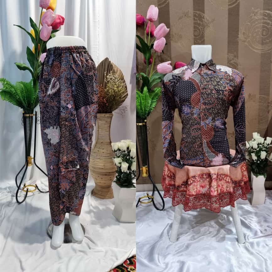 Couple rok Rempel &amp; kemeja panjang / couple batik kondangan / cople batik wisuda/couple batik modern