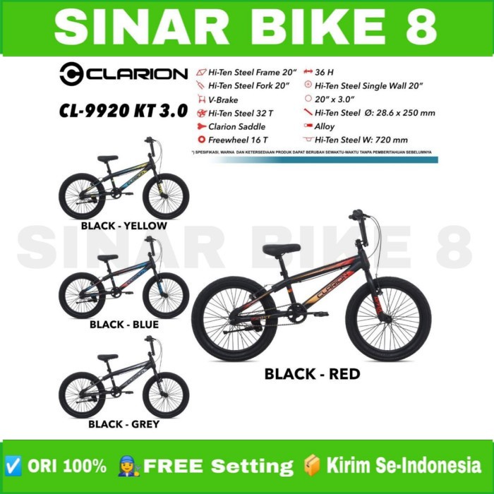 Sepeda Anak BMX Ukuran 20 Inch CLARION Ban Jumbo 3.0 BONUS Jalu