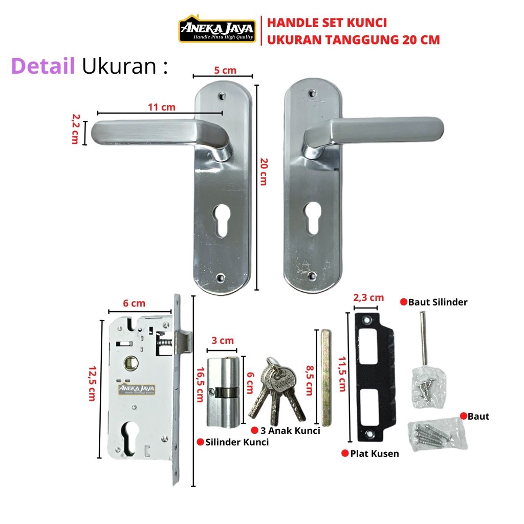 Handle Set Kunci Ukuran Tanggung 20 cm Gagang Pintu Kunci Rumah Gagang Pintu Rumah Kamar Satu Set