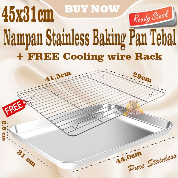 Heavy Duty Baking pan Nampan Stainless 45x31 PLUS FREE Cooling wire ST