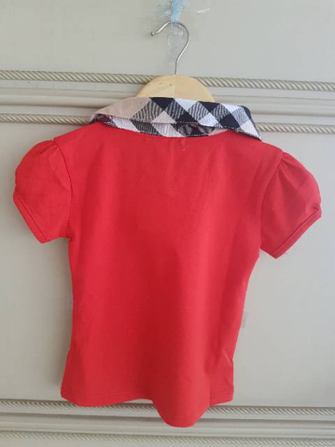 GA2410 BURBER SCARF TOP / kaos atasan anak perempuan lucu bagus import branded pink putih