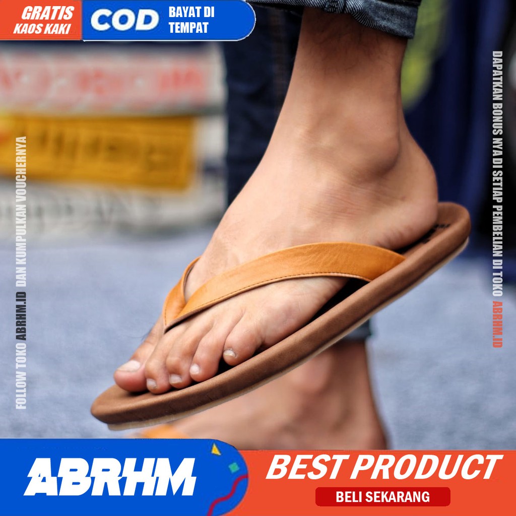 ABRHM x WALET Sandal Jepit Pria Sandal Pria Kulit Asli Sendal Jepit Cowok / Cowo Keren Kekinian Ori