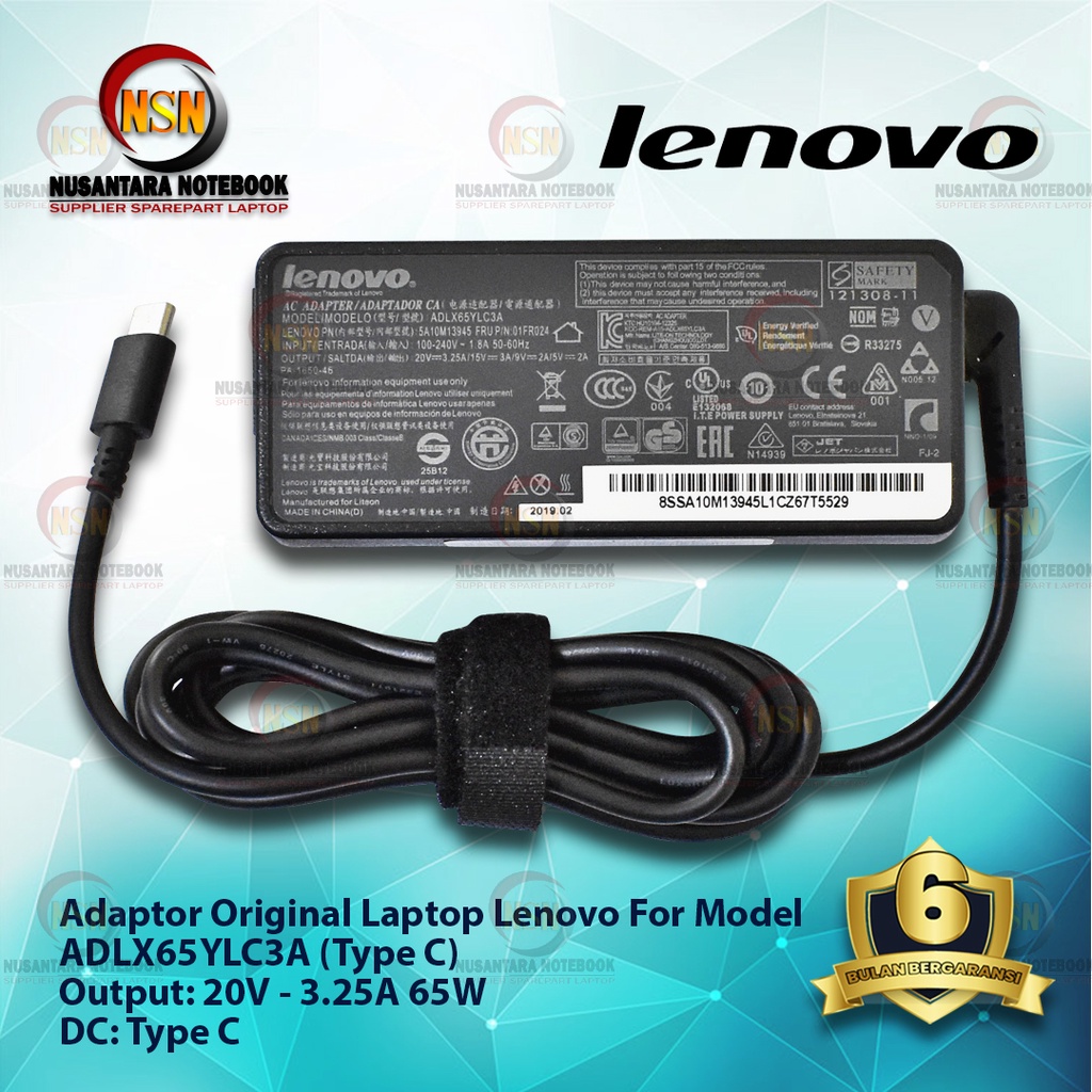 Adaptor Charger Original Lenovo Laptop ADLX65YLC3A 20V 2.25A 65W Type C