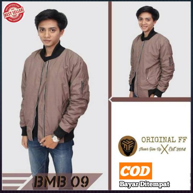 JAKET BOMBER PRIA ORIGINAL/JAKET BOMBER POLOS PRIA - MOCCA,CREAM
