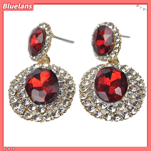 Bluelans Women Vintage Luxury Geometric Oval Rhinestone Pendant Dangle Drop Earrings