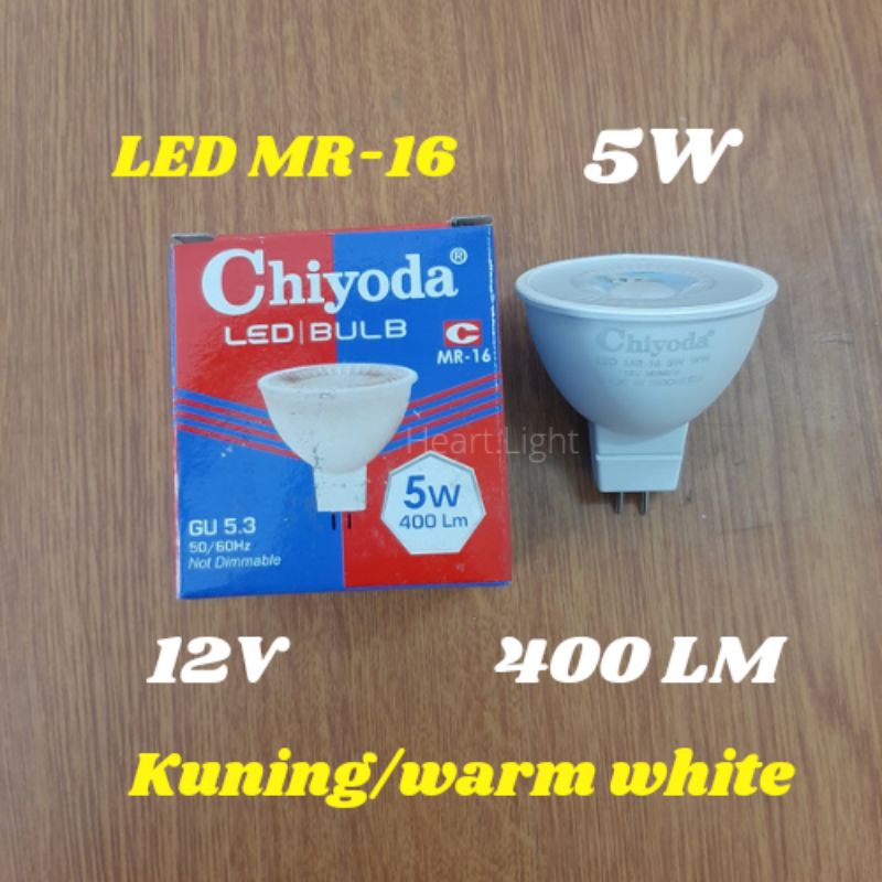LAMPU LED CHIYODA MR16 5W KUNING WARM WHITE 12V AL PLASTIK/LAMPU MR16 5W WARM WHITE 12V AWET